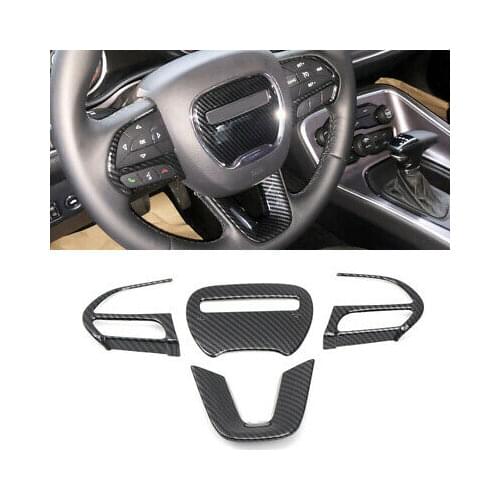 4* Carbon Fiber Inner Steering Wheel Button Cover For Dodge Challenger 2015-2019