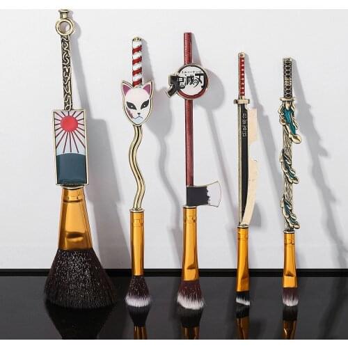 5pcs Makeup Brush Set Anime Demon Slayer Makeup Brush Tool Powder Highlight Blending Eyebrow Eyeshadow Brush Kit