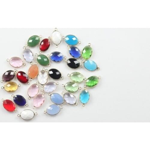 50PCS-100pcs Luxury Gold Pleted Faceted Egg Shape Crystal Glass Quartz Connector,Mix Color Bezel Quartz Gem Glass fit Bracelet