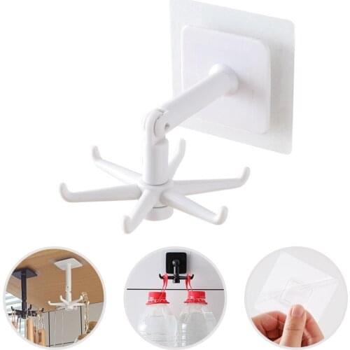 6 in 1 Unpunched Wall Hooks 360 Degree Swivel Hook Rotating Utensil Hook Holder Kitchen Utensil Holder Storage Hanging Organizer
