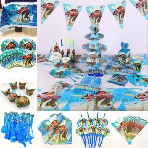 82pc/set Kids Birthday Party Supplies Tableware Decoration Favor Moana tablecloth plate cup napkin straw flag knife fork spoon