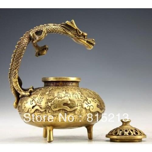 Free Shipping bi00268 Chinese Vintage Handwork bronze Dragon Incense Burners