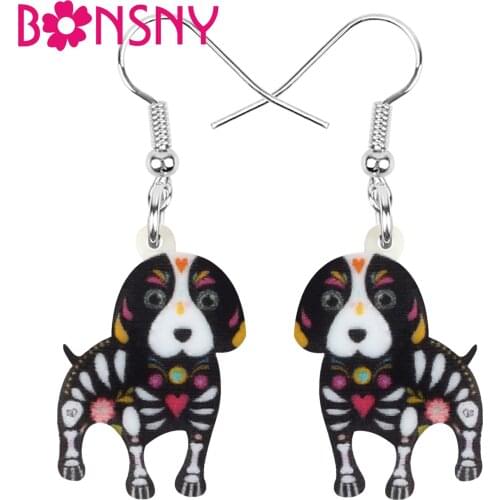 Bonsny Acrylic Halloween Beagles Dog Earrings Big Floral Lovely Animal Dangle Drop Jewelry For Women Girls Funny Gift Decoration