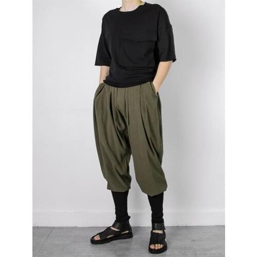 Mens new minimalist Japanese Mosaic yamamoto wind pants rib bag calf loose Harlan pants