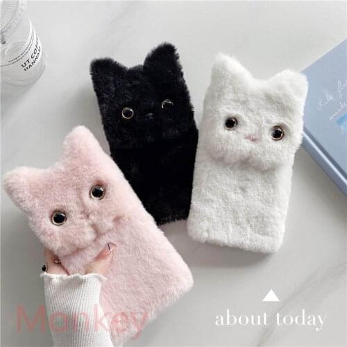 Fur Plush 3D Cat Ears Phone Case For Oneplus 9 8 7 Pro 6 5 3 Soft Cases One Plus 9T 8T 7T 6T 5T 3T Nord Z N10 Phone Holder Cover