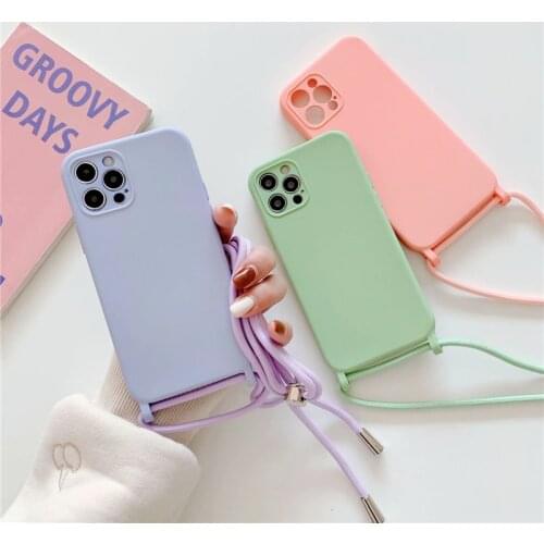 Liquid Silicone Neck Strap Phone Case For iPhone 12 Pro Max iphoen 11 Case 8 7 Xr Xs Cover With Lanyard Crossbody Necklace Cord