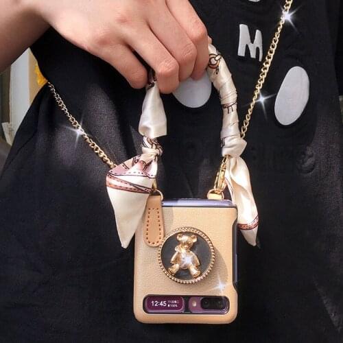 For Galaxy Zflip Phone Case Bowknot Protective Cover for F7070 Folding 5g Korean Leather Pattern Female Gift ZFlip Samsung