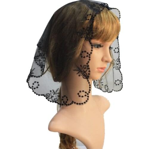 Black Embroidery Catholic Lace Veil Church Lady Head Covering Veil Mantilla