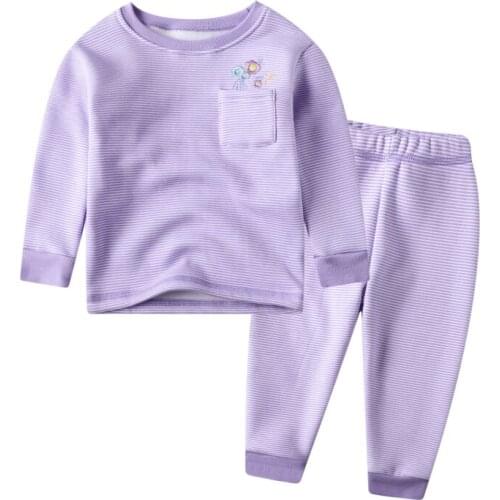 Little Maven New Spring Autumn Winter Kids O-neck Purple Striped Printed Cotton Knitted Velvet Girls Thick Full-sleeved Sets