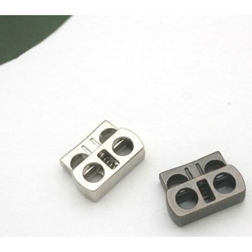 DIY 50pcs/lot square metal alloy stoppers toggle cord locks Drawstring lock two holes for bungee cord Silver/Black STP-011