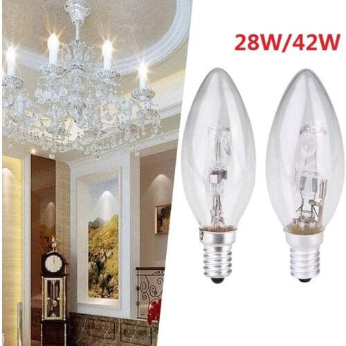 E14 AC 220v-240v Halogen Lamp Bulb Candle Shape 28W Lighting Fixture Household Supplies Candle Shaped Halogen Bulb Light Lighti