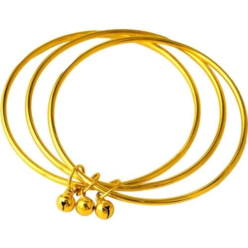 Indian Fashion 24K Gold Color Bells Bracelets for Women Vintage Hollow 3pcs/Set Bangle Exquisite Luxury Wedding Jewelry Gifts