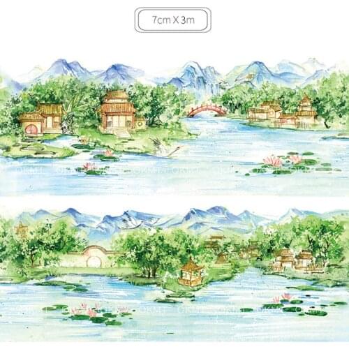 7CMX3M Landscape Antique River Mountain Masking Tape Washitape Cute Stationary Journal Stickers
