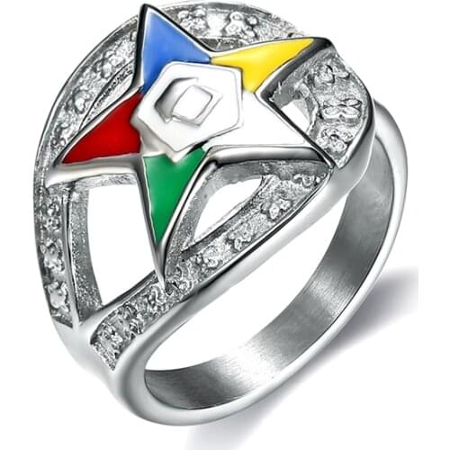 Fashionable Order of eastern star rings 316L stainless steel enamel masonic oes charm rings for men and women