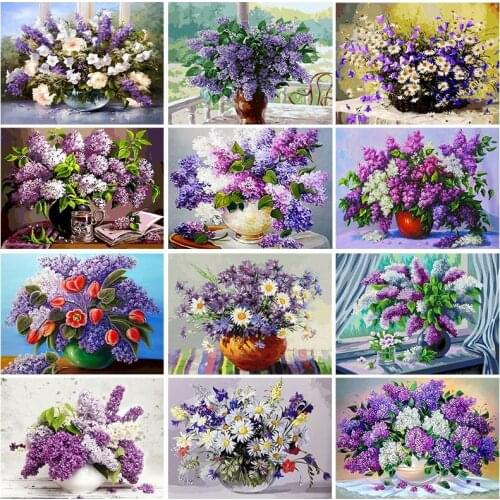 5D DIY Poured Glue Diamond Painting Kits Purple Flower Full Round With AB Drill Painting Handcraft Unique Gift Home Wall Decor