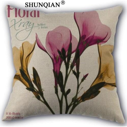 Flowers Linen Cotton Pillow Covers Printed Square Home Decorative No Core Pillowcase 45x45cm one side