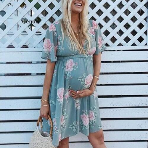 New Summer Fashion Casual Women Short sleeve Pregnant Maternity Dress Flower Maternity Clothes Pregnancy Dress
