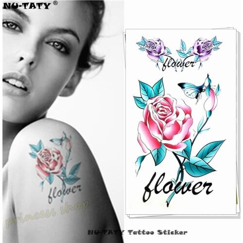 Nu-TATY Barbed Rose butterfly Temporary Tattoo Body Art Arm Flash Tattoo Stickers 17*10cm Waterproof Fake Henna Painless Tattoo