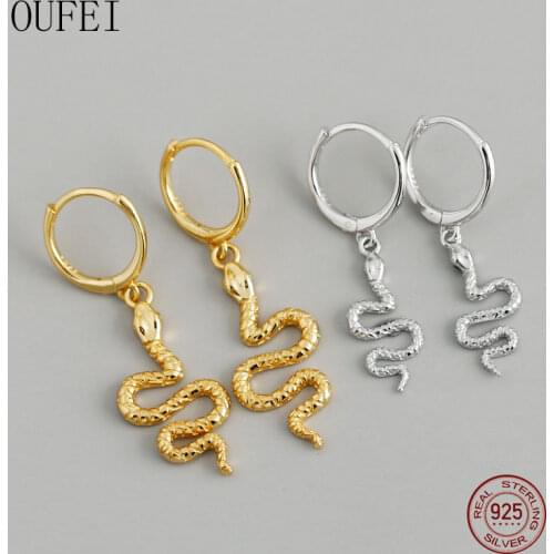OUFEI Snake Earring 925 Sterling Silver For Women Fashion Snake Animal Earrings Long European Curved Charm Earrings Jewelry