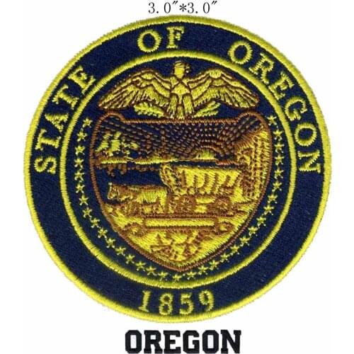 Oregon State Seal 3"wide embroidery patch for gold eagle/flying in sky/1859 texts