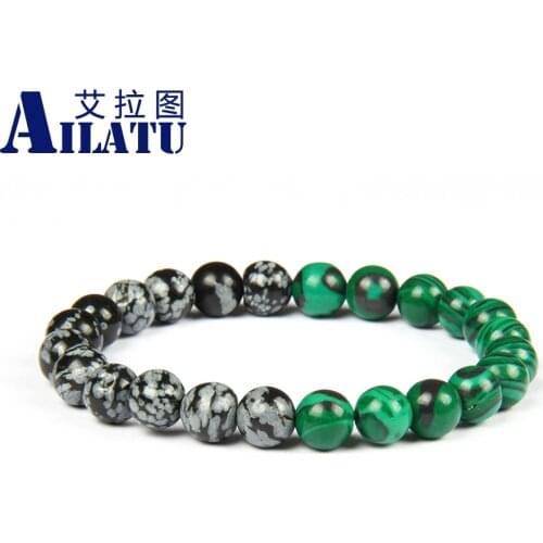 Ailatu Men and Womens Gift Bracelet 8mm Natural Blue Veins, Snowflake Stone Beaded Bracelets