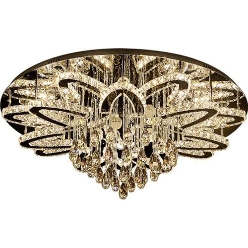 Art Deco Luxury LED Golden Chrome Crystal Round Chandelier Lighting Lustre Hanging Lamps Suspension Luminaire Lampen For Foyer