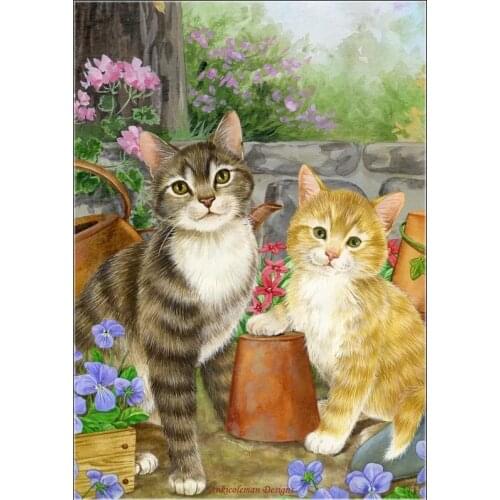 Counted Cross Stitch Kits Needlework Embroidery - Crafts 14 ct Aida DMC Color DIY Arts Handmade Home Decor - Purrfect Garden