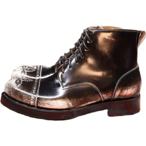 Sipriks New Style Martin Boots Mens Luxury Handmade Goodyear Welted Shoes Patent Leather Retro Brogue Shoes Comfort Male Cowboy