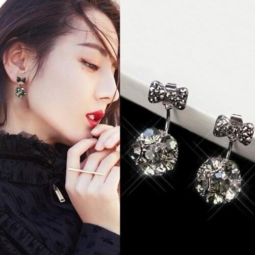 SWOUR New Fashion Jewelry S925 Sterling Silver Cubic Zircon CZ Bowknot Crystal Ball Design Stud Earrings For Women S338