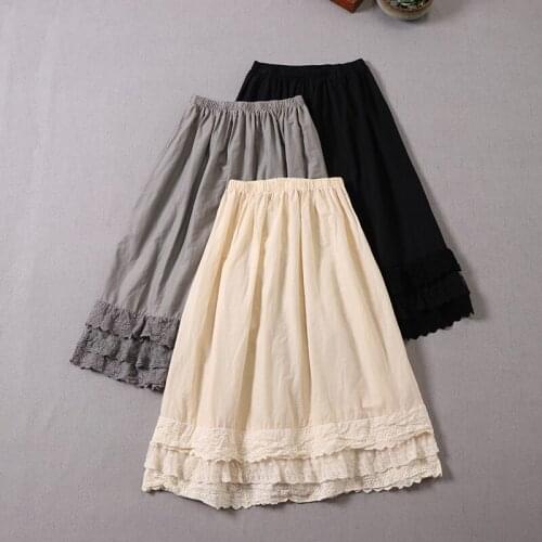Mori Girl Literary Artistic Small Fresh Pure Color Skirt Autumn New Layered Embroidered Lace With A-Line Base Skirt