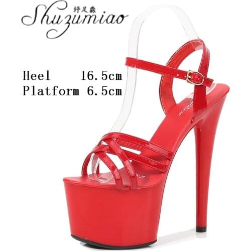 Pole Dance Shoes 17 CM Super High Heel Sandals Platform Nightclub T Stage Catwalk Model Stiletto Roman Cross Belt Womens Shoes