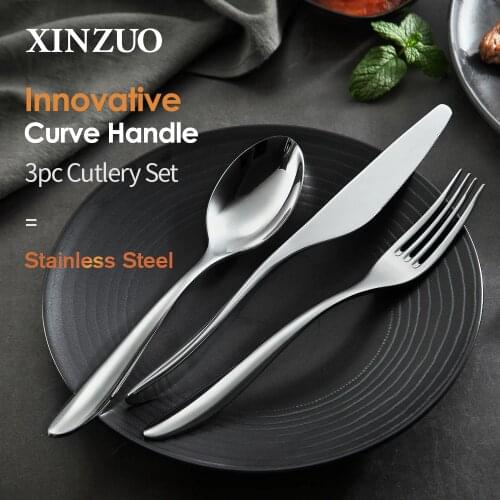 2020 XINZUO 3PCS Dinnerware Set Stainless Steel Sharp Western Table Knives Fork Spoon Teaspoon Set Restaurant Cutlery Flatware