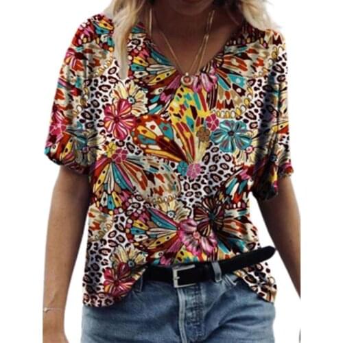 3XL Oversized Women T Shirts Summer 2021 New Casual Short Sleeve Loose Large Size Tops Ladies Landscape 3D Floral Print Tee Top