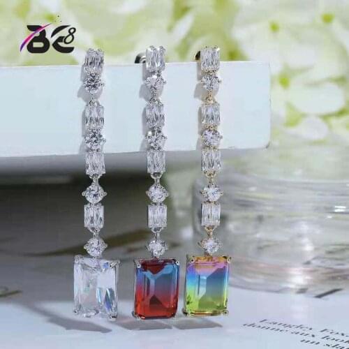 Be 8 New Fashion Baguette Multi Cubic Zirconia Square Shape Wedding Big Earrings for Women Fashion Jewelry Brincos E793