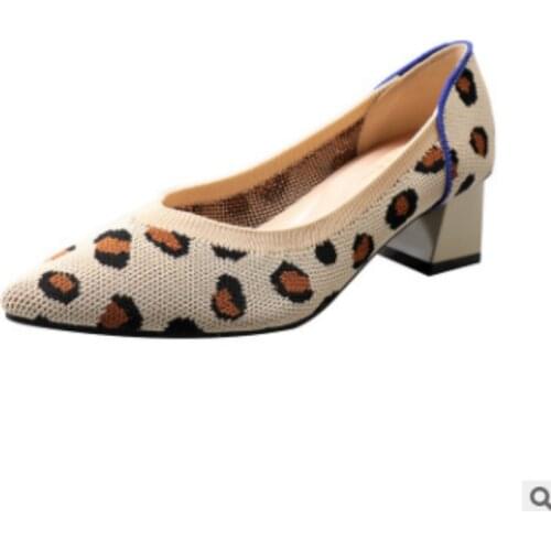 Lady Knitting Shoes Mixed Colors Pumps Breathable Slip-ons Yellow Blue Pointy Toe Stilettos For Tender Foot Plus Size 43 Fashion