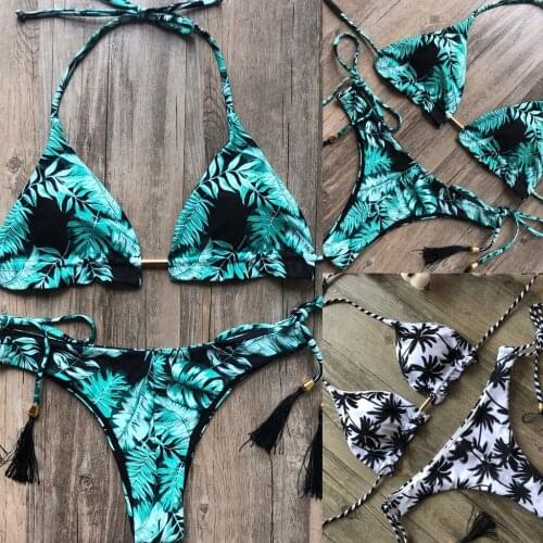 Womens Print Push Up Bikini Set Hot Stamp Sport Swimwear Bandage Halter Bikini Push-up Padded Swimsuit Moda Praia #G3