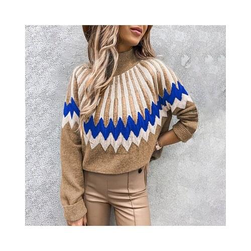 Autumn And Winter Fashion New European And American Womens Printed High Neck Long Sleeve Casual Loose Lady Knit Sweater