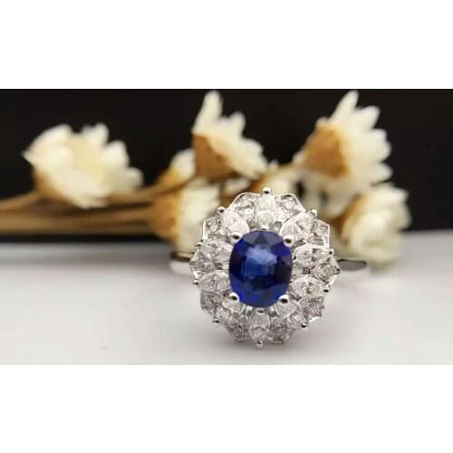 0.768ct+0.494ct 18K Gold Natural Sapphire Women Ring with Diamond Setting 2016 New Fine Jewelry Wedding Band Engagement