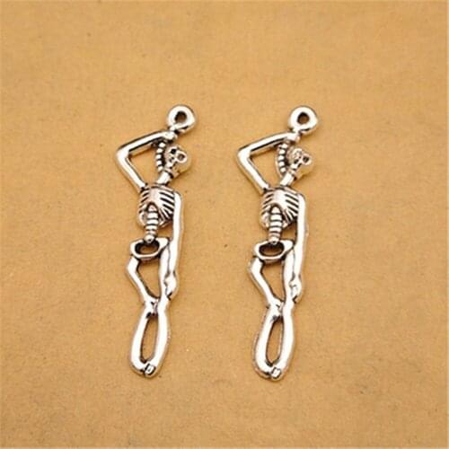 Hot selling 10Pcs/lot antique silver plated skeleton charm skull charm Necklace Pendant Findings DIY Accessory Jewelry Making