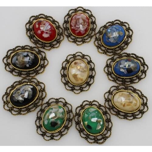 Retro Gold 10pc 24*31mm oval resin button metal alloy Wedding invitations decorate metal DIY hair flower center scrapbooking