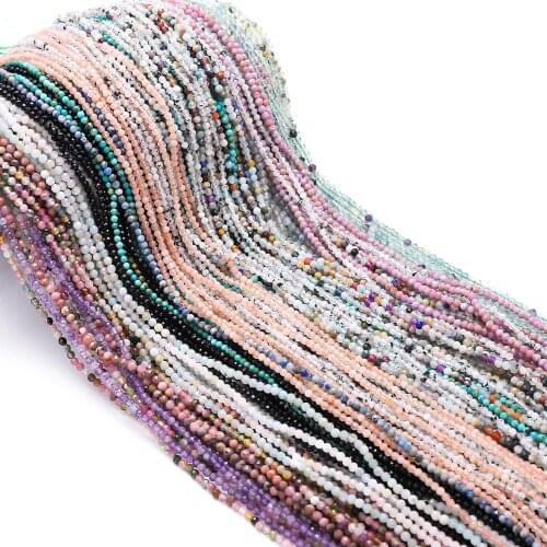 2/3/4mm Faceted Natural Stone Beads Purple Amethysts Pink Quartz Tiger Eye Round Beads For Jewelry Making DIY Necklace Bracelet