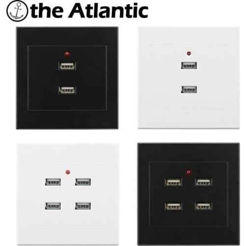 2 4-PORT USB Charger Socket Power Outlet Wall Socket Electric Wall Charger Adapter Charging 1A-3.5A White Black Plastic Panel
