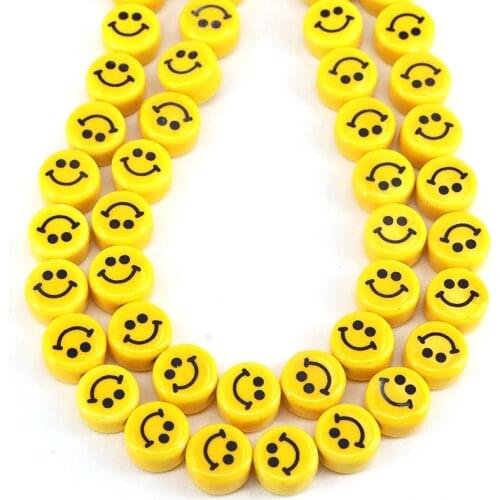 3 Strands, Yellow Ceramics Smile Face Double Faced Beads Diy For Jewelry Making Bracelet Necklace Smiley Beads Accessory 11mm