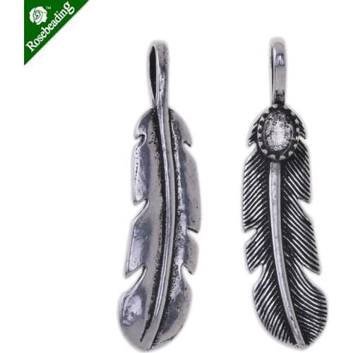 5pcs 44x9mm Antique Silver Feathers Charms Pendants Diy Jewelry Findings Accessories,inner diameter 7x4.5mm,bore diameter 7mm