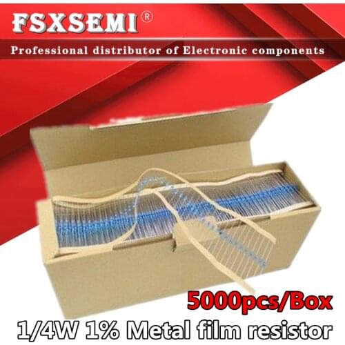 5000pcs/lot 1/4W 1% Metal film resistor 1R~1M 100R 220R 330R 1K 1.5K 2.2K 3.3K 4.7K 10K 22K 47K 100K 100 220 330 2K2 3K3 4K7 ohm