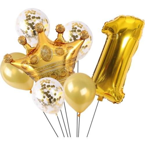 7 pieces of aluminum film golden crown number latex balloon wedding birthday Valentines day party decoration supplies
