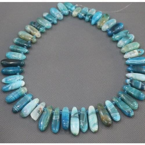 8*15mm 38pcs Blue Stone Point Pendant Beaded, Natural Druzy Faceted Stone Beads Gems Connector Pendant, 15.5inch Strand