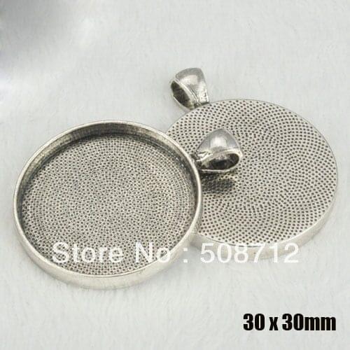 Free Ship!!!! WHOLESALE 100Pcs 30mm Antique Silver Pendant Trays,Cabochon Settings,Cameo Blanks