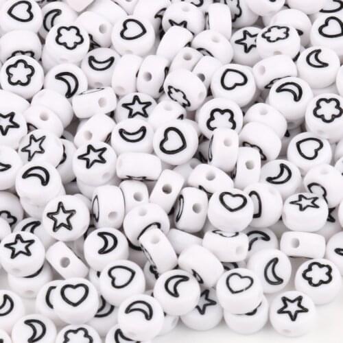 White Color Star Moon Flower Heart Acrylic Beads Round Flat Alphabet Loose Spacer Beads For Jewelry Making Handmade Diy Bracelet
