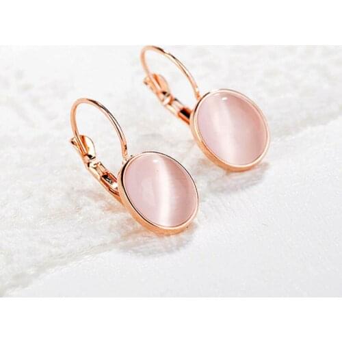 BLACK ANGEL 2020 New Fashion Pink Oval Opal 925 Sterling Silver Wedding Clip Earrings for Bride Wedding Jewelry Party Gift